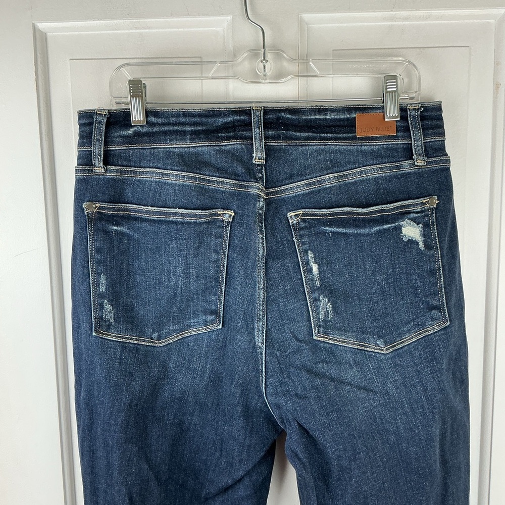 Judy Blue Dark Blue Distressed Straight Leg Jeans - Picture 4 of 7